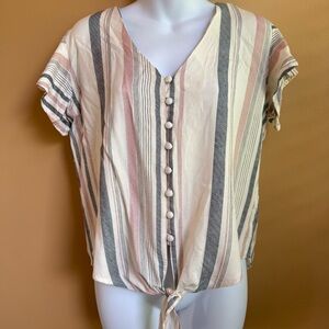 Sim & Sam Chic Striped Tie-Front Blouse Size L